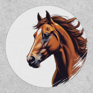Intricate Vector Horse Head Patch – Bold Brown