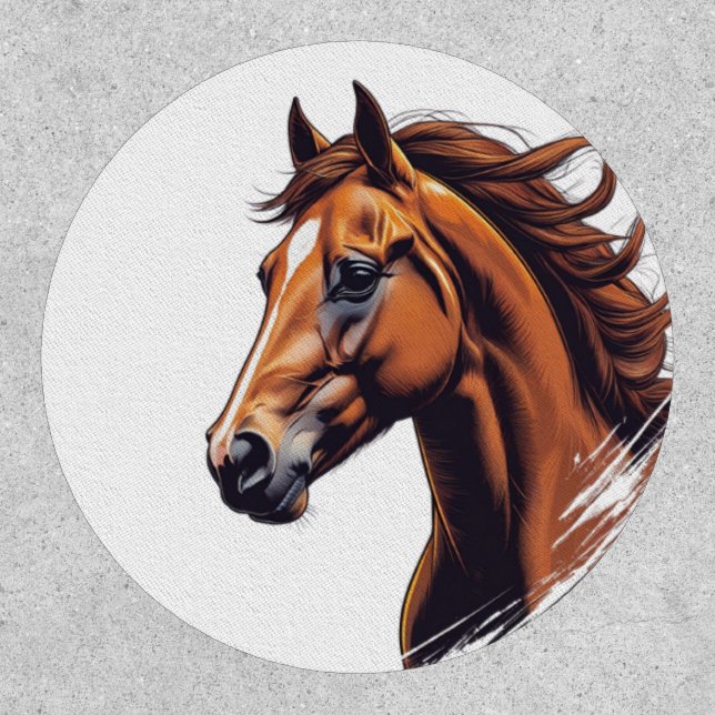 Intricate Vector Horse Head Patch – Bold Brown (Front)