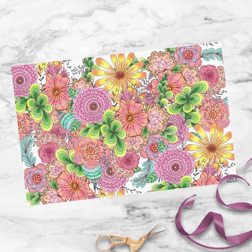 Intricate Vibrant Colorful Artistic Florals Tissue Paper