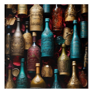 Intricate Vintage Embossed Wine Bottle Acrylic Art