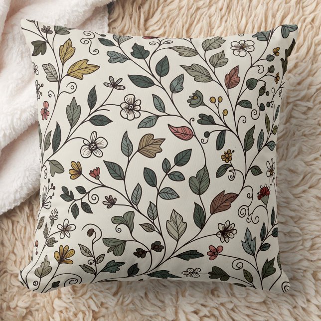 Intricate Whimsical Floral Garden Throw Pillow (Creator Uploaded)