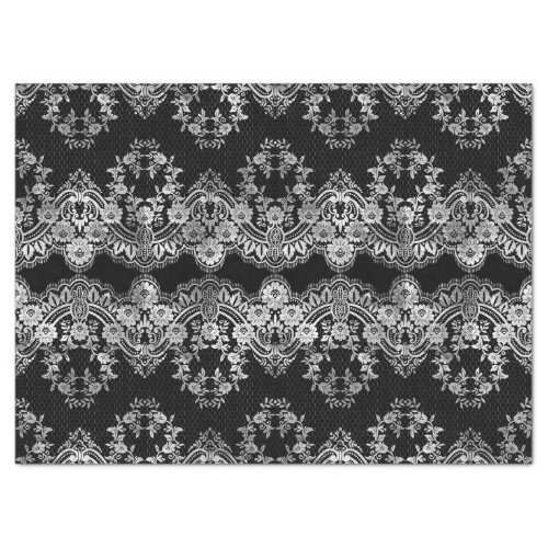 Intricate White Lace on Black Decoupage Tissue Paper