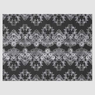 Intricate White Lace on Black Decoupage Tissue Paper
