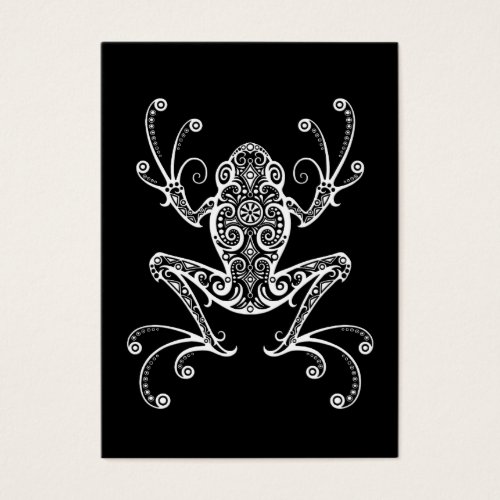 Intricate White Tree Frog on Black Business Cards