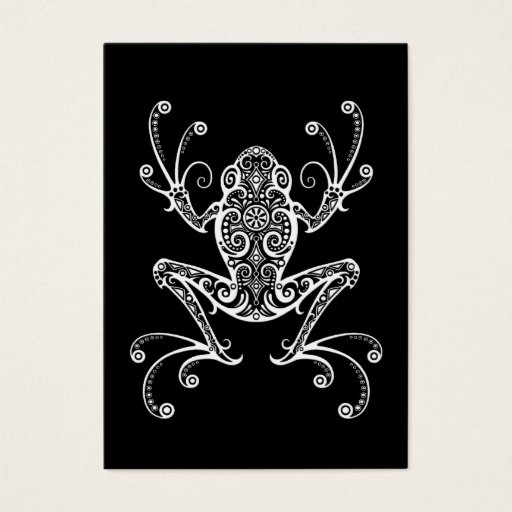 Customizable Intricate White Tree Frog on Black Business Cards