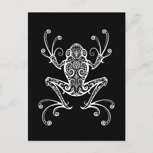 Intricate White Tree Frog on Black Postcard (Front)