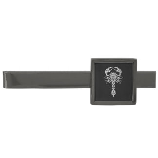 Intricate White Tribal Scorpion Gunmetal Finish Tie Clip