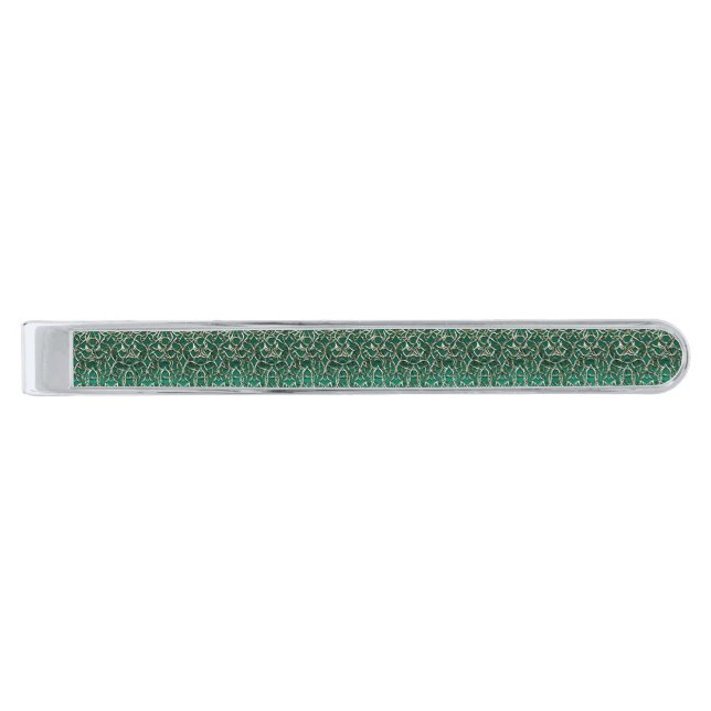 Intricate Wire Green Pattern Silver Finish Tie Bar (Front)