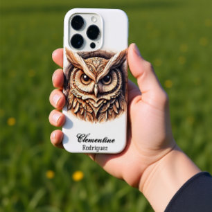 Intricate Wooden Snow Owl Carving iPhone 16 Pro Case