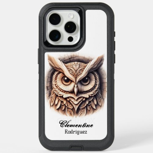 Intricate Wooden Snow Owl Carving iPhone 15 Pro Max Case