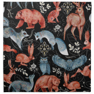  Intricate woodland animals pattern Cloth Napkin