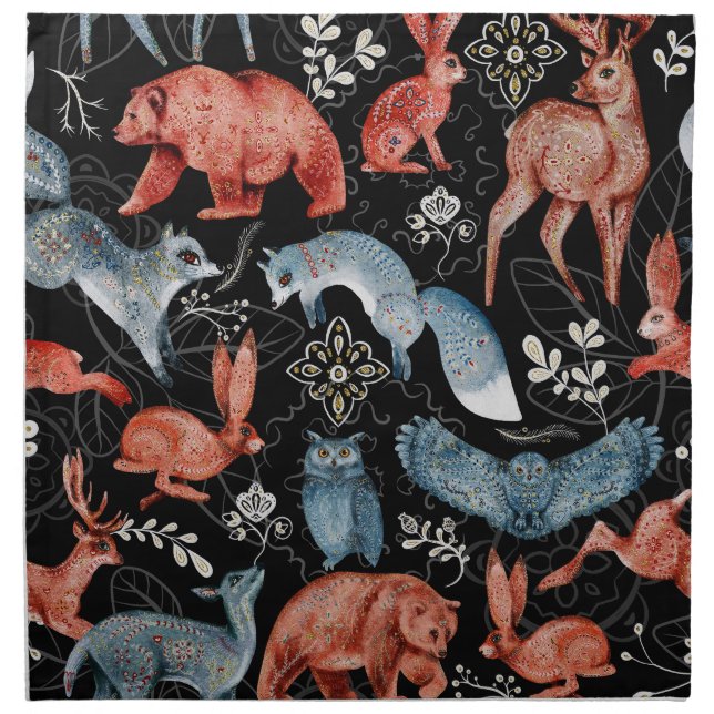  Intricate woodland animals pattern Cloth Napkin (Front)
