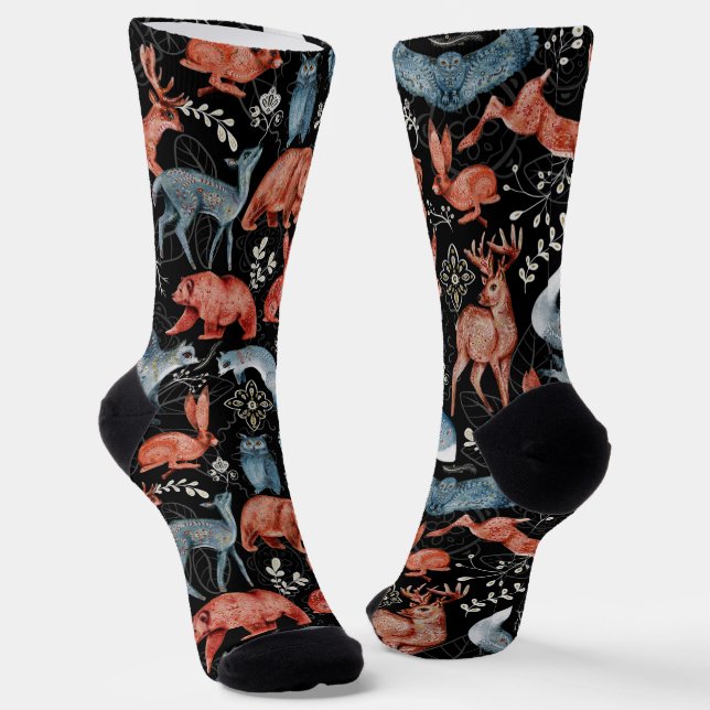 Intricate woodland animals pattern Socks (Angled)