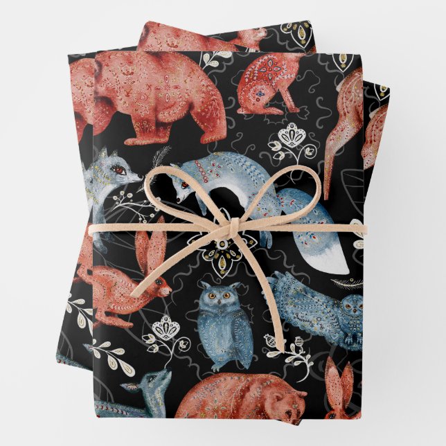  Intricate woodland animals pattern Wrapping Paper Sheets (In situ)