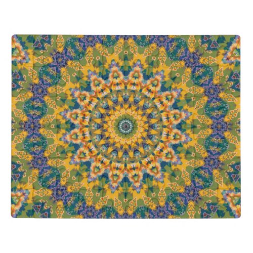 Intricate Yellow Blue and Green Mandala Acrylic Jigsaw Puzzle
