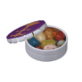 Intricate Yellow Libra Zodiac on Purple Jelly Belly Candy Tin (Opened)