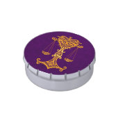 Intricate Yellow Libra Zodiac on Purple Jelly Belly Candy Tin (Side)