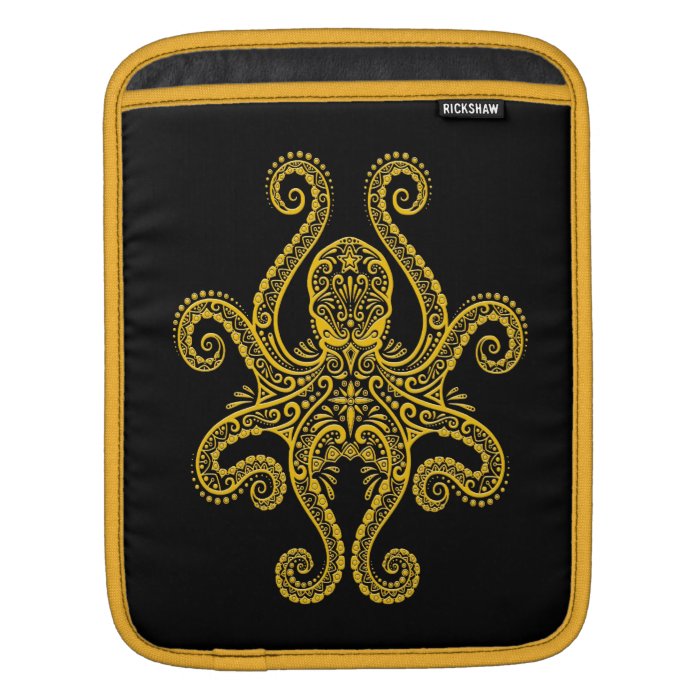 Intricate Yellow Octopus on Black Sleeves For iPads