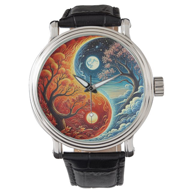 Intricate Yin-Yang Symbol Showcasing Fire, Water Watch (Front)