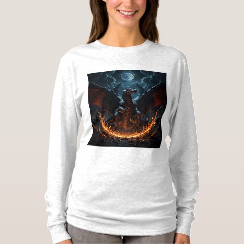  Intricately Designed Dragon Emblem in Moonlit Sky T_Shirt