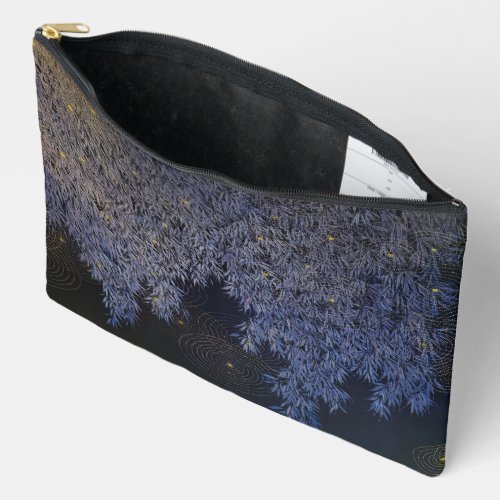 Intricately Patterned Ripples Blue Hue Leafs Accessory Pouch