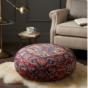 Intricately Woven Persian Rug Red Floral Round Pillow