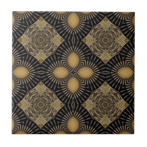 Intrication Gold and Black Geometric Pattern Ceramic Tile