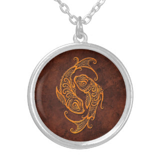 Intrictate Stone Pisces Symbol Silver Plated Necklace