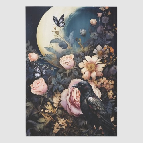 Intriguing Fantasy Gothic Raven & Florals Tissue Paper