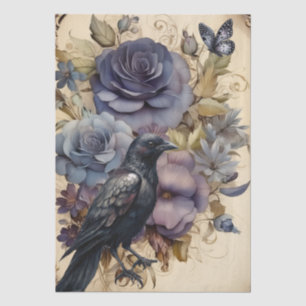 Intriguing Fantasy Gothic Raven & Florals  Tissue Paper
