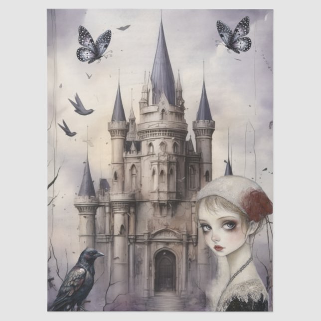 Intriguing Fantasy Gothic Raven & Girl Tissue Paper (Front)