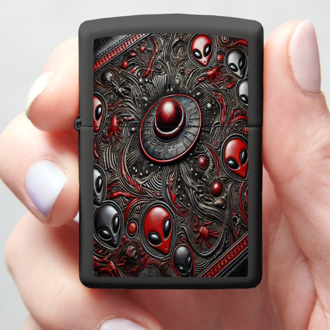 Intriguing Patterns of Alien Life and Encounters Zippo Lighter (In Hand)