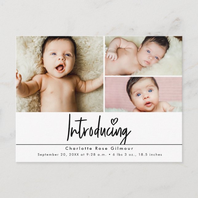 Introducing Baby 3 photos thank you Postcard (Front)