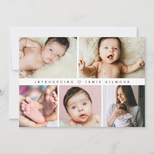 Introducing Baby birth stats photos Collage Invitation (Front)