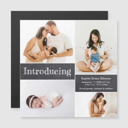 Introducing baby girl multiple photos birth  magnetic invitation
