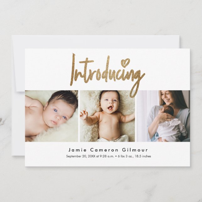 Introducing Baby Gold Script Custom photos Announcement (Front)