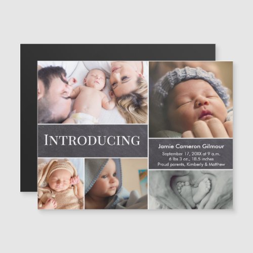 Introducing baby Modern Photo collage Chalkboard Magnetic Invitation