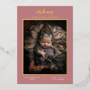 Introducing Baby Modern Pink Birth Announcement