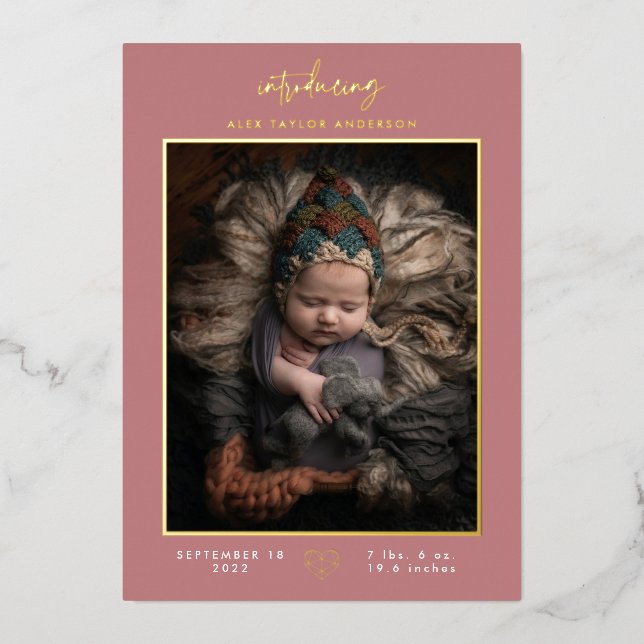 Introducing Baby Modern Pink Birth Announcement (Front)