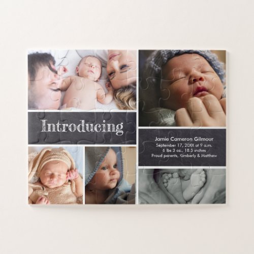Introducing Baby Photo Collage Birth Announcement Jigsaw Puzzle