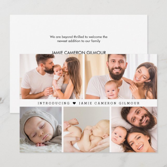 Introducing baby Photo Collage Simple birth Thank You Card (Front/Back)