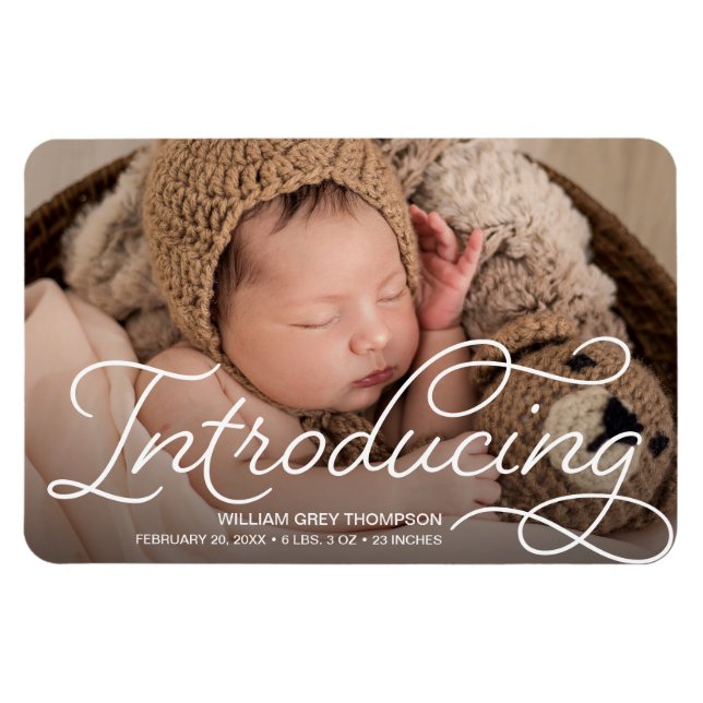 Introducing Baby Photo Modern Calligraphy Birth Magnet (Horizontal)