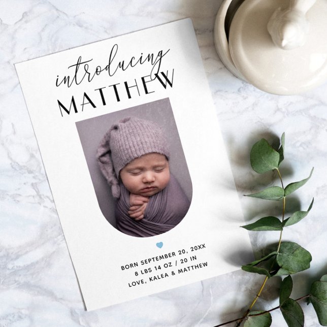 Introducing. Black and white elegant script birth Announcement (Creator Uploaded)