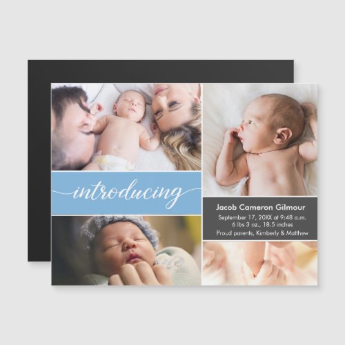 Introducing Blue Custom baby boy photos Birth  Magnetic Invitation