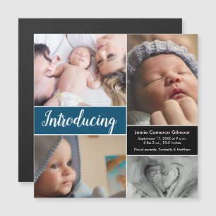 "Introducing" Blue Magnetic Baby Birth Announceme Invitation