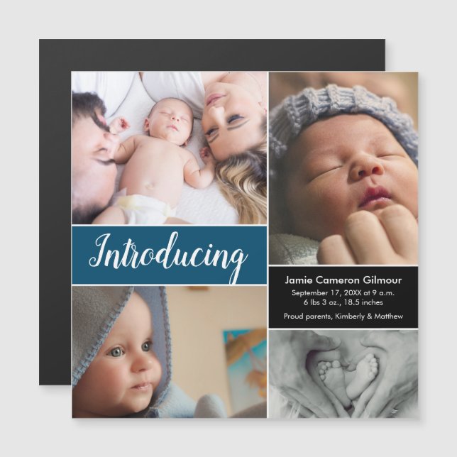  "Introducing" Blue Magnetic Baby Birth Announceme Magnetic Invitation (Front/Back)