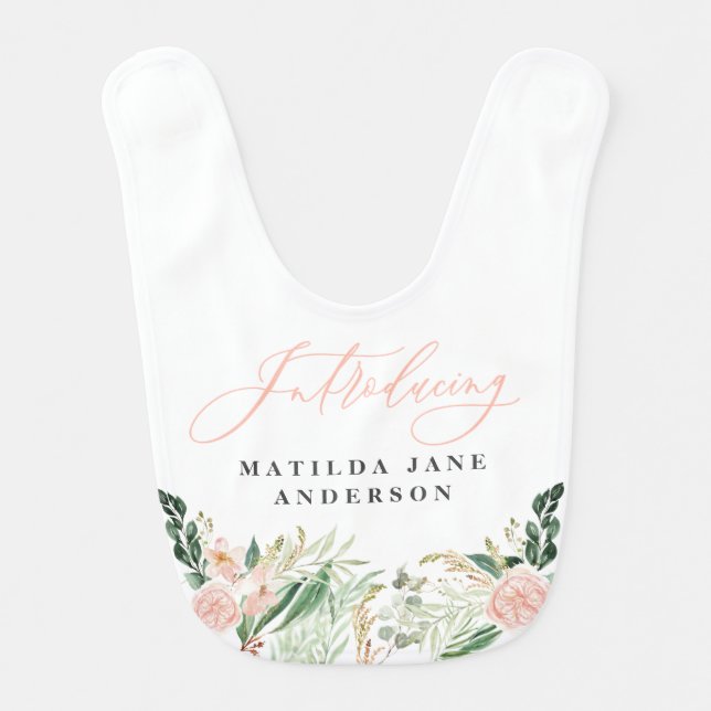 Introducing blush floral elegant modern stylish baby bib (Front)