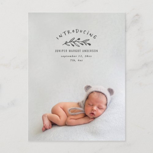 Introducing branch photo birth announcement postcard