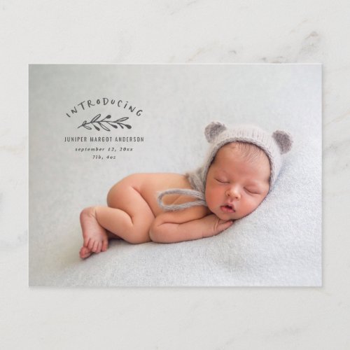 Introducing branch photo birth announcement postcard