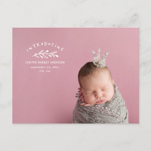 Introducing branch photo birth announcement postcard